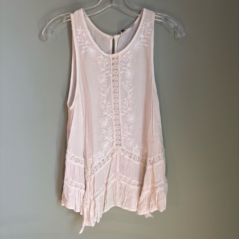 American Eagle Flowy Boho Lace Asymetrical Tank Top
